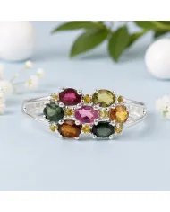 Multi Tourmaline & Citrine Cluster Ring in 925 Sterling Silver