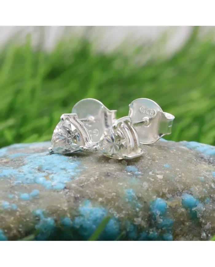 Moissanite Trillion Cut Stud Earrings in 925 Sterling Silver Handmade