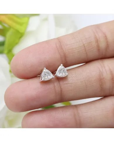 Moissanite Trillion Cut Stud Earrings in 925 Sterling Silver Handmade