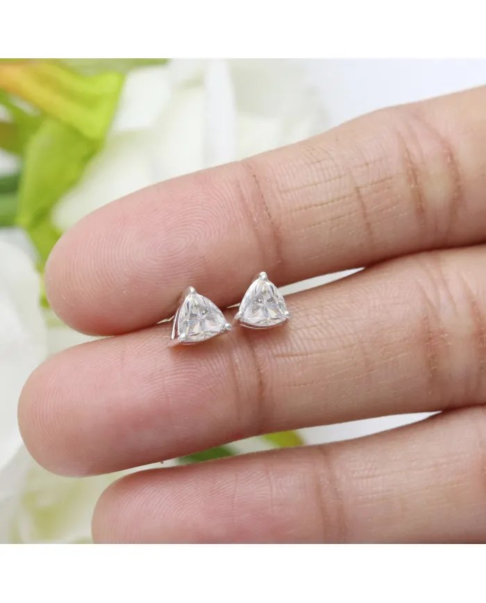 Moissanite Trillion Cut Stud Earrings in 925 Sterling Silver Handmade