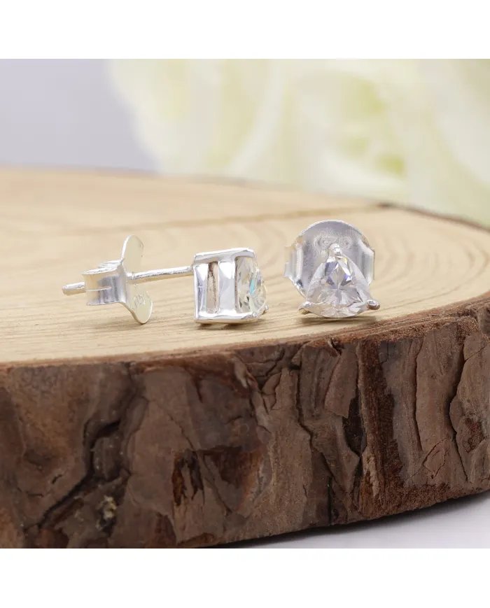 Moissanite Trillion Cut Stud Earrings in 925 Sterling Silver Handmade