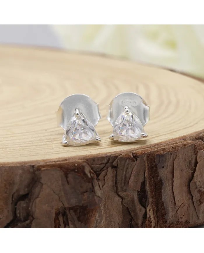 Moissanite Trillion Cut Stud Earrings in 925 Sterling Silver Handmade