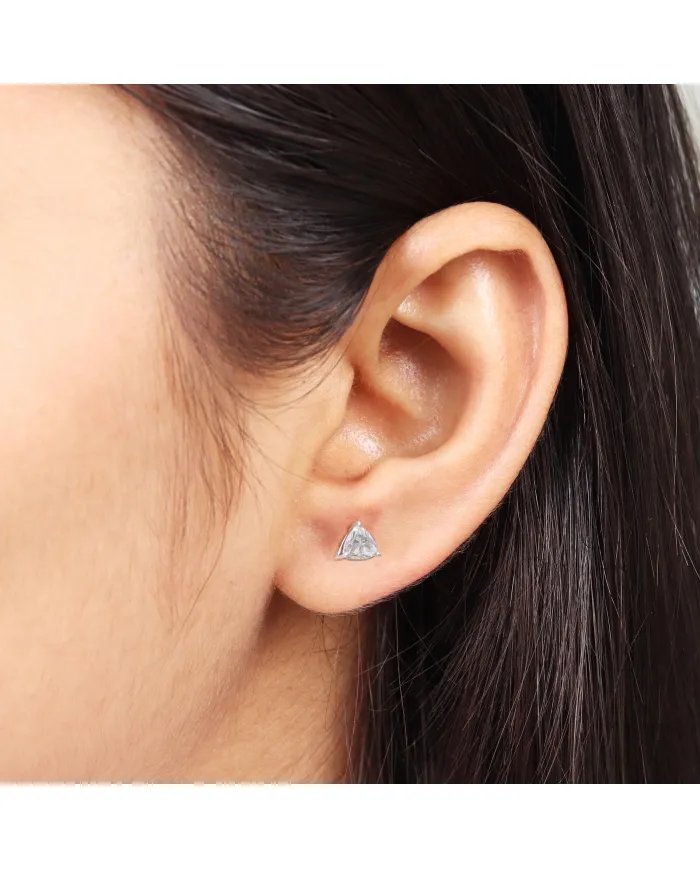 Moissanite Trillion Cut Stud Earrings in 925 Sterling Silver Handmade