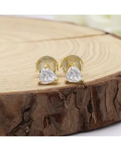 Moissanite Trillion Cut Stud Earrings - Gold Plated 925 Sterling Silver