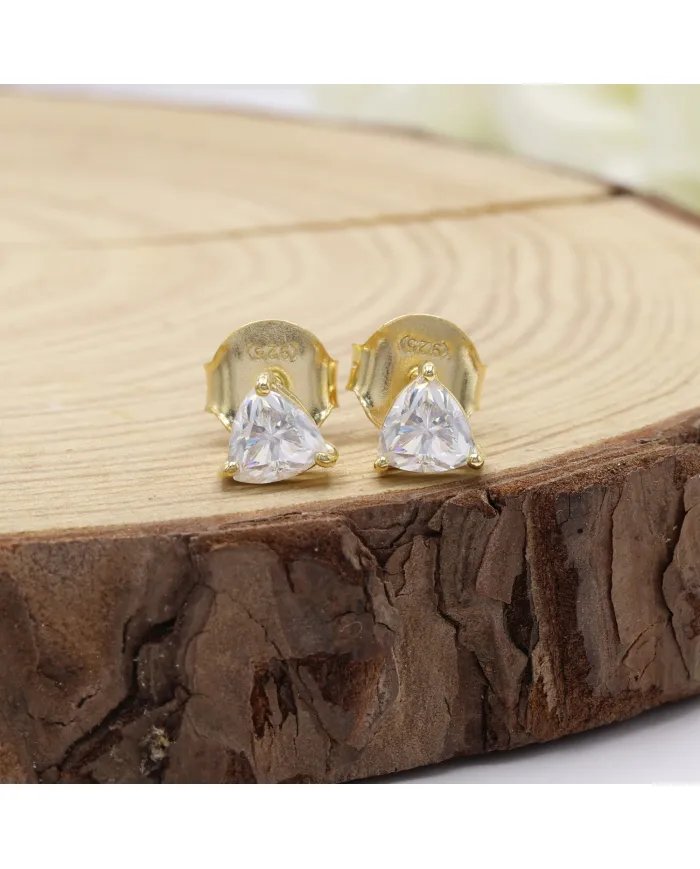 Moissanite Trillion Cut Stud Earrings - Gold Plated 925 Sterling Silver