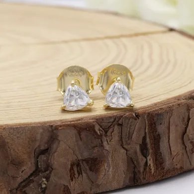 Moissanite Trillion Cut Stud Earrings - Gold Plated 925 Sterling Silver