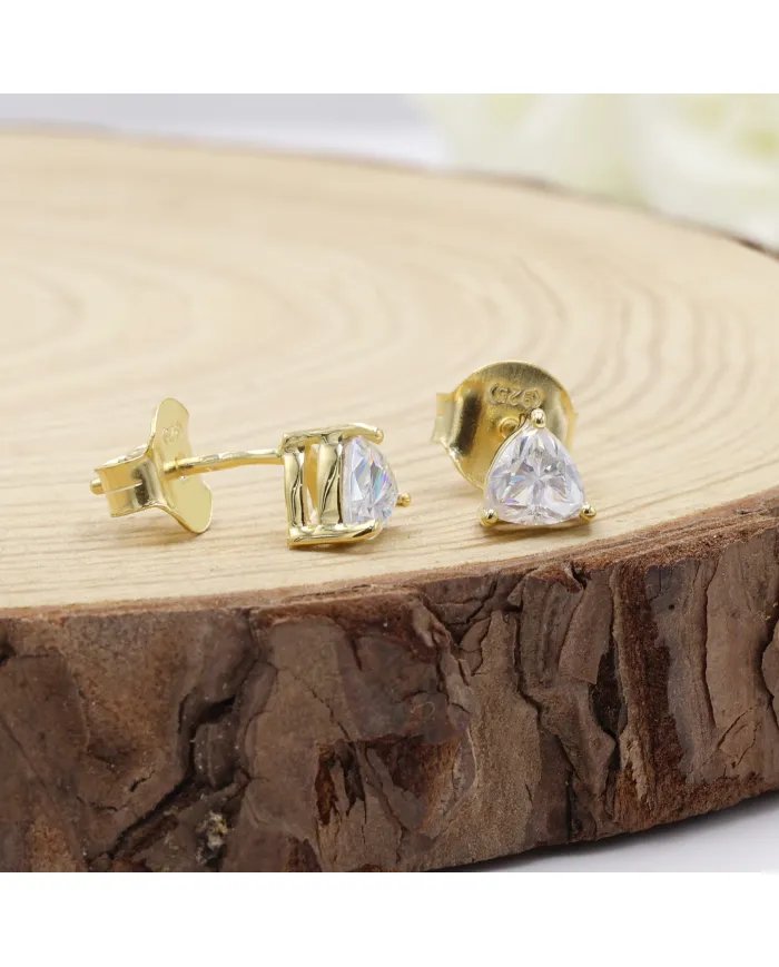 Moissanite Trillion Cut Stud Earrings - Gold Plated 925 Sterling Silver