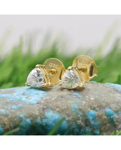 Moissanite Trillion Cut Stud Earrings - Gold Plated 925 Sterling Silver