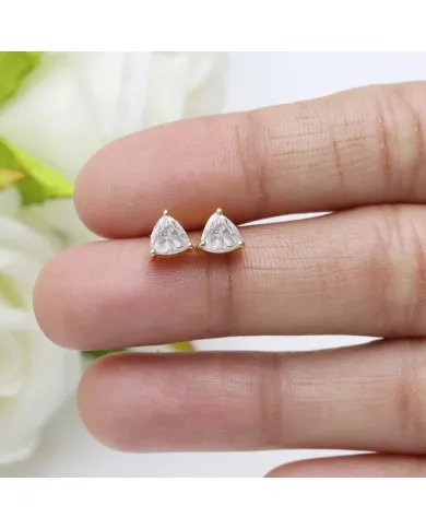 Moissanite Trillion Cut Stud Earrings - Gold Plated 925 Sterling Silver