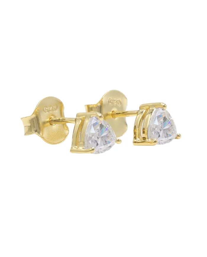 Moissanite Trillion Cut Stud Earrings - Gold Plated 925 Sterling Silver