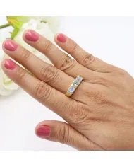 Swiss Blue Topaz & Moonstone Ring - Gold Plated 925 Silver Gift for Her