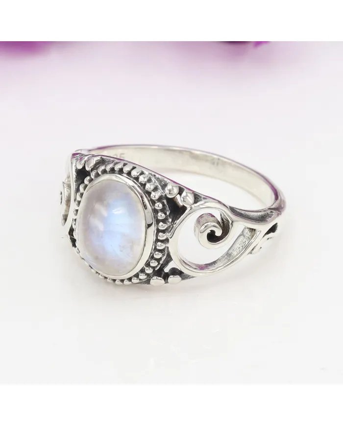 Moonstone Ring 925 Sterling Silver - Handmade Boho Vintage Style