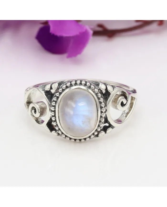 Moonstone Ring 925 Sterling Silver - Handmade Boho Vintage Style