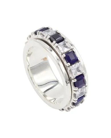 Blue Sapphire Spinner Ring with Swarovski Crystal – 925 Sterling Silver