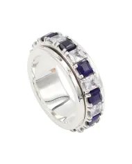 Blue Sapphire Spinner Ring with Swarovski Crystal – 925 Sterling Silver