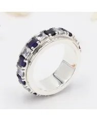 Blue Sapphire Spinner Ring with Swarovski Crystal – 925 Sterling Silver
