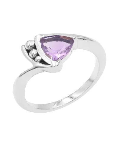 925 Sterling Silver Amethyst Trillion Cut Ring – Handmade Elegant Jewelry