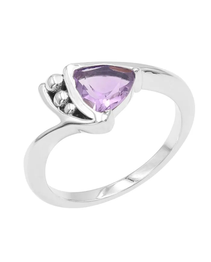 925 Sterling Silver Amethyst Trillion Cut Ring – Handmade Elegant Jewelry