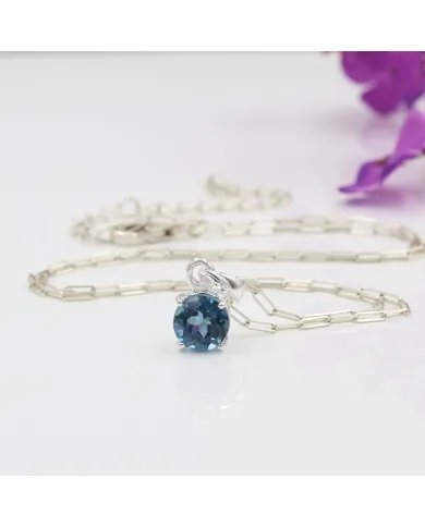 London Blue Topaz Sterling Silver Pendant Necklace - Handmade Gemstone Jewelry