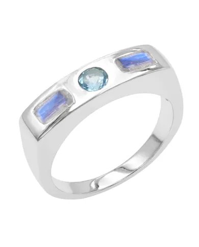 Swiss Blue Topaz & Moonstone Ring - 925 Sterling Silver Gift for Her