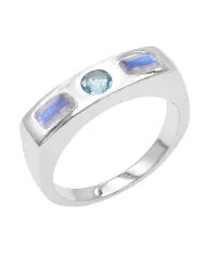 Swiss Blue Topaz & Moonstone Ring - Gold Plated 925 Silver Gift for Her