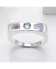 Swiss Blue Topaz & Moonstone Ring - 925 Sterling Silver Gift for Her