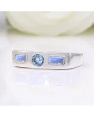 Swiss Blue Topaz & Moonstone Ring - 925 Sterling Silver Gift for Her