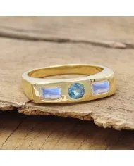 Swiss Blue Topaz & Moonstone Ring - 925 Sterling Silver Gift for Her