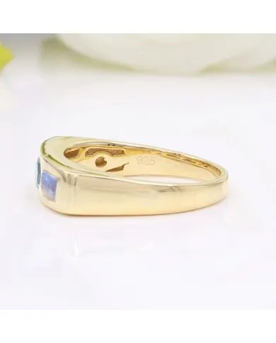 Swiss Blue Topaz & Moonstone Ring - Gold Plated 925 Silver Gift for Her