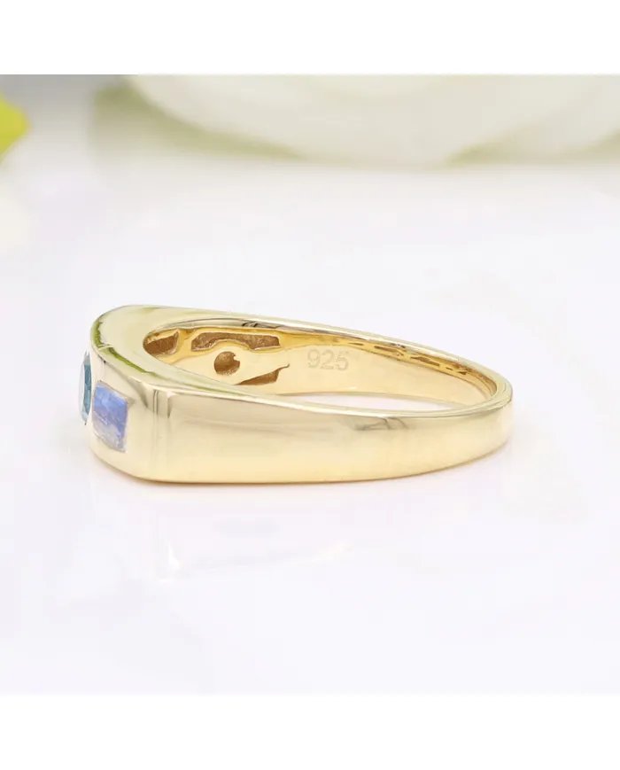 Swiss Blue Topaz & Moonstone Ring - Gold Plated 925 Silver Gift for Her