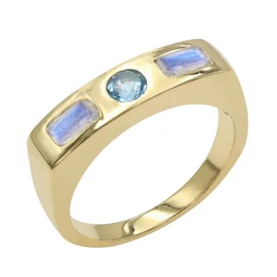 Swiss Blue Topaz & Moonstone Ring - Gold Plated 925 Silver Gift for Her