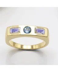Swiss Blue Topaz & Moonstone Ring - Gold Plated 925 Silver Gift for Her