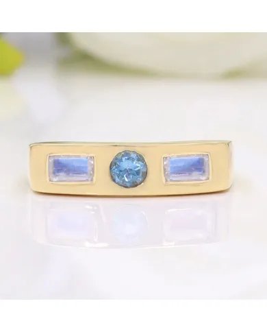 Swiss Blue Topaz & Moonstone Ring - Gold Plated 925 Silver Gift for Her