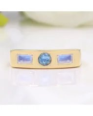 Swiss Blue Topaz & Moonstone Ring - Gold Plated 925 Silver Gift for Her