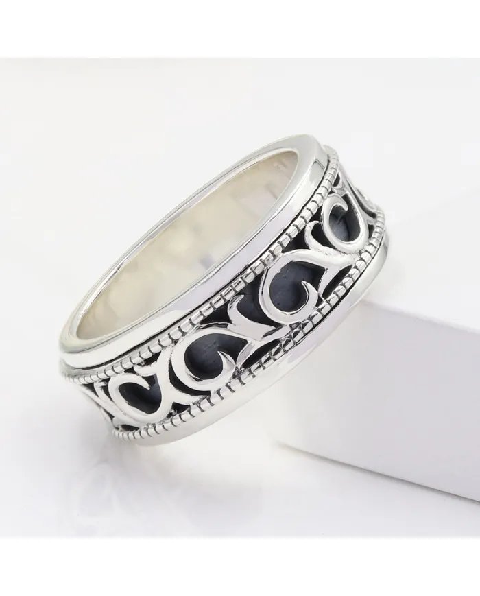 925 Sterling Silver Oxidized Spinner Ring – Anxiety Relief Fidget Jewelry