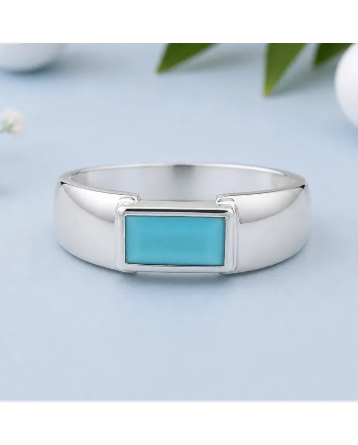 925 Sterling Silver Arizona Turquoise Ring – Modern Minimalist Band