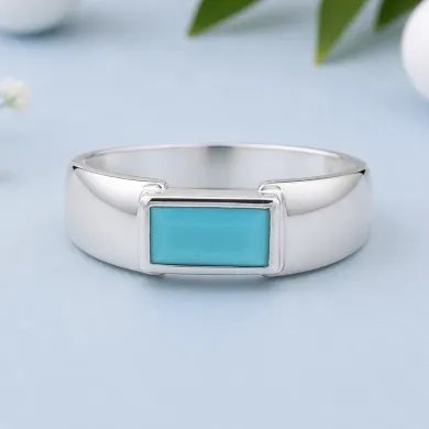 925 Sterling Silver Arizona Turquoise Ring – Modern Minimalist Band