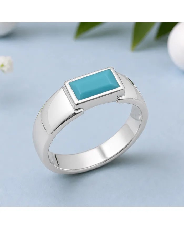 925 Sterling Silver Arizona Turquoise Ring – Modern Minimalist Band