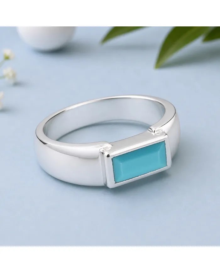 925 Sterling Silver Arizona Turquoise Ring – Modern Minimalist Band