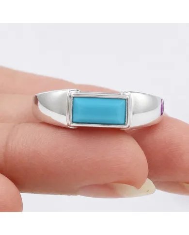 925 Sterling Silver Arizona Turquoise Ring – Modern Minimalist Band