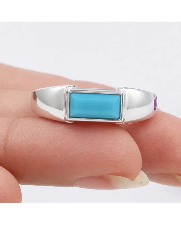 925 Sterling Silver Arizona Turquoise Ring – Modern Minimalist Band