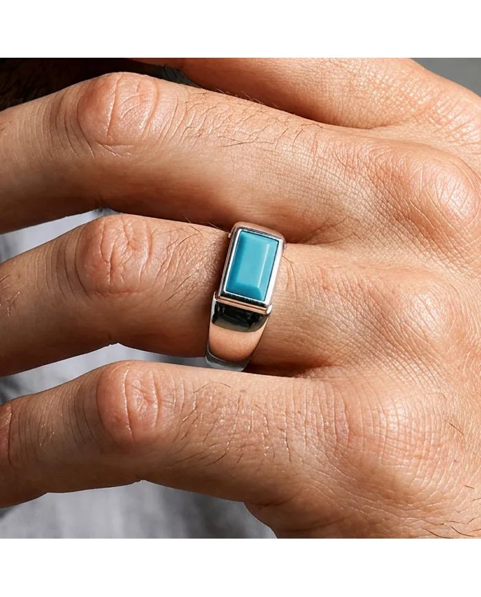 925 Sterling Silver Arizona Turquoise Ring – Modern Minimalist Band