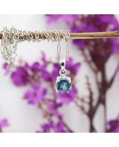 London Blue Topaz Sterling Silver Pendant Necklace - Handmade Gemstone Jewelry
