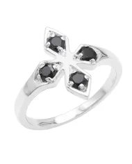925 Sterling Silver Black Onyx Flower Ring – Handmade Design Band