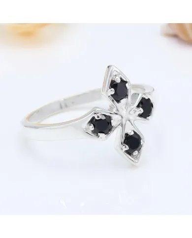925 Sterling Silver Black Onyx Flower Ring – Handmade Design Band