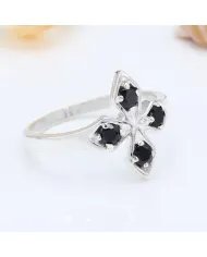 925 Sterling Silver Black Onyx Flower Ring – Handmade Design Band