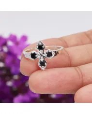 925 Sterling Silver Black Onyx Flower Ring – Handmade Design Band