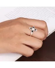 925 Sterling Silver Black Onyx Flower Ring – Handmade Design Band