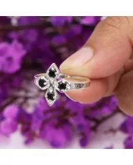 925 Sterling Silver Black Onyx Flower Ring – Handmade Design Band