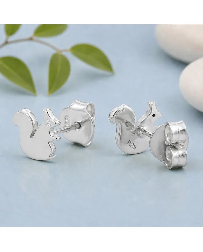 Swarovski Crystal Squirrel Stud Earrings in 925 Sterling Silver